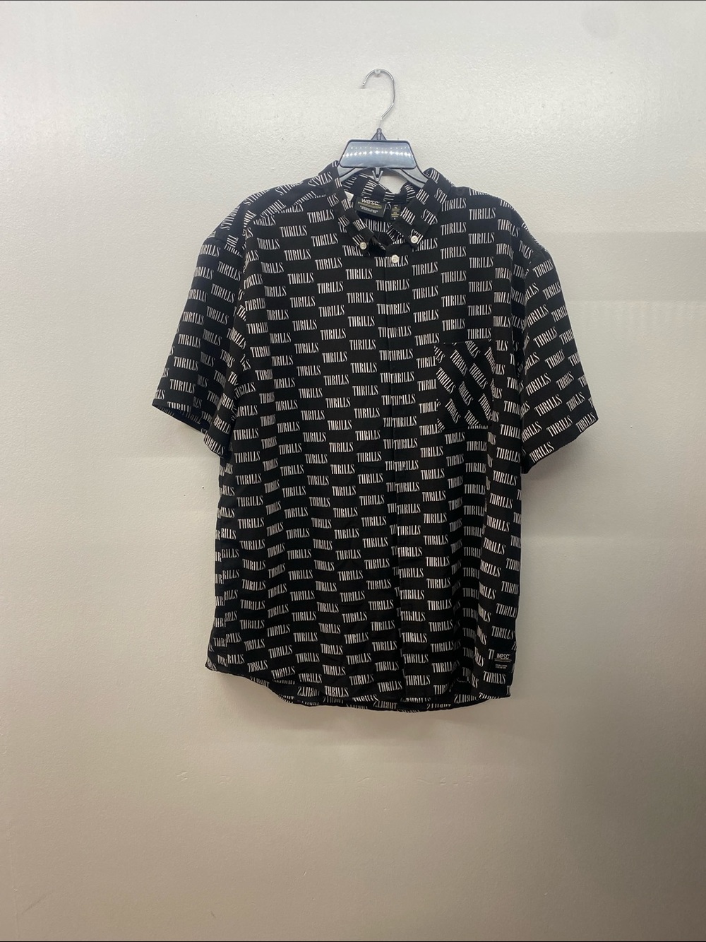 Thrills Black Short-Sleeve Logo-Print Button Down Shirt